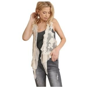 Lace Crochet Vest Open Front Sheer Bohemian Festival Cover Up Umgee USA size M/L